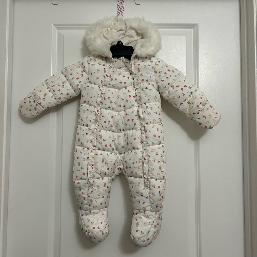 White Floral Kids One Piece Snowsuit